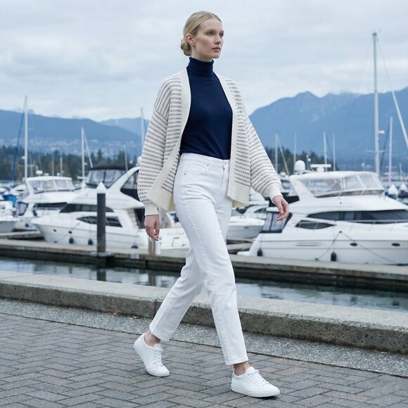 100% Cotton Nautical Stripe Open-Front Long Sleeve Cardigan - Picture 4 of 15